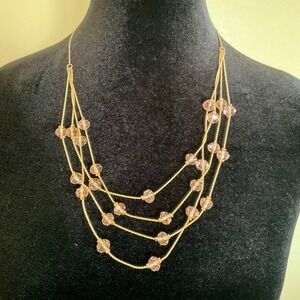 Chelsea NYC Gold Tone Multi Strand Pink Beaded Adjustable Bolo Necklace NWT Glam
